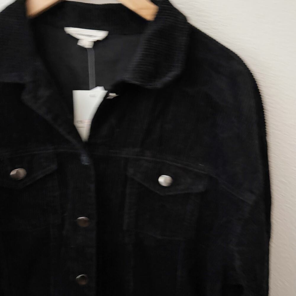 EE:SOME | Black Corduroy Cropped Trucker Jacket Raw Hem Oversized | Large - Picture 3 of 8